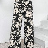 Theodora | Pantalon Large à Taille Haute Décontracté à Motif Floral pour Femme