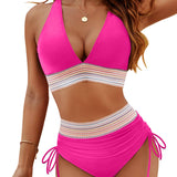 Bikini taille haute gainante à motif colorblock – maintien, confort et style tendance