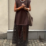Robe sans Manches en Mesh et Patchwork