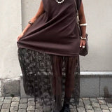 Robe sans Manches en Mesh et Patchwork