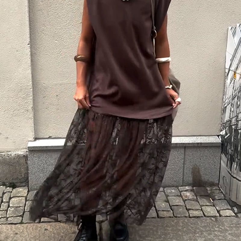 Robe sans Manches en Mesh et Patchwork