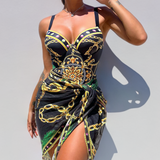 Josselyn | Maillot de bain push-up avec détail chaîne et jupe de plage assortie pour femme
