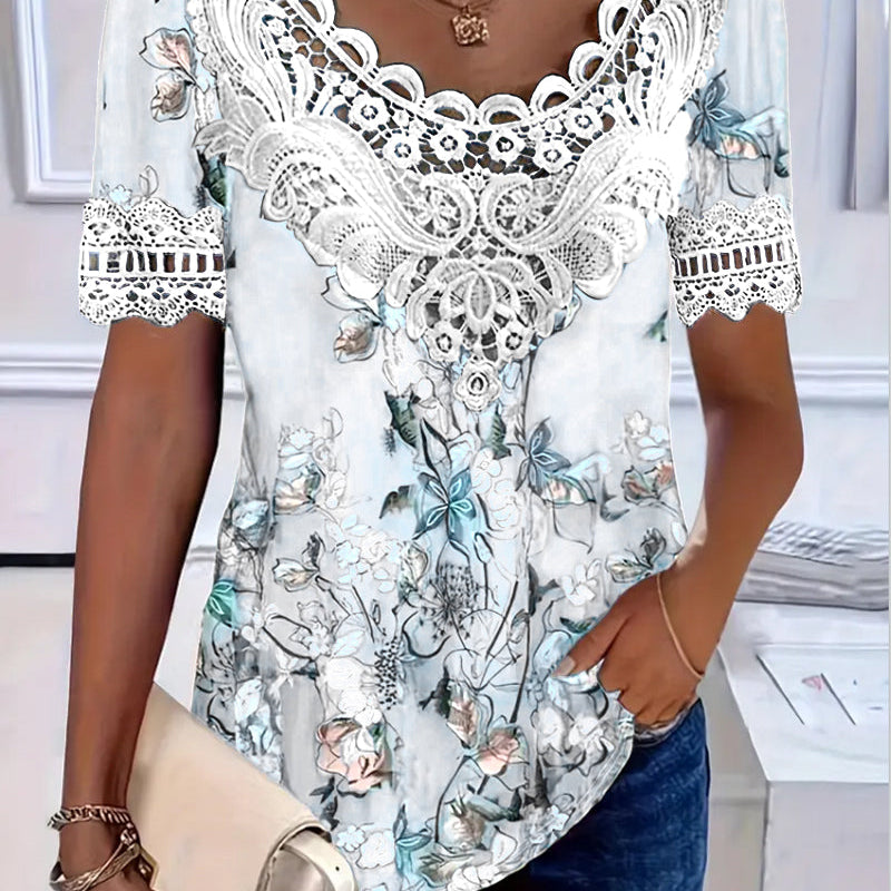 T-Shirt À Imprimé Fleuri Mode Manche Courte