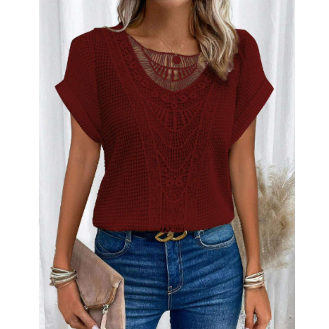 Ortrud | Haut en maille crochetée et dentelle pour femme
