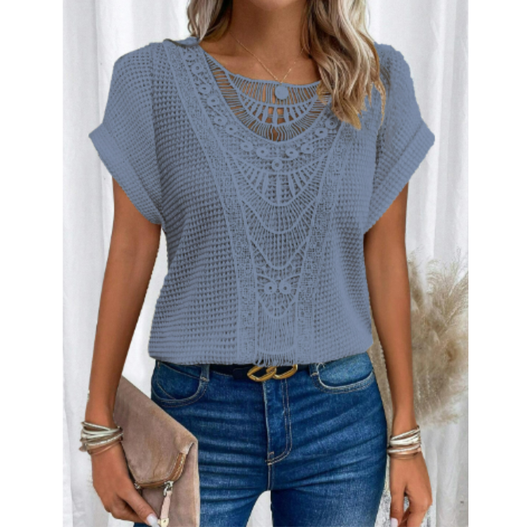 Ortrud | Haut en maille crochetée et dentelle pour femme