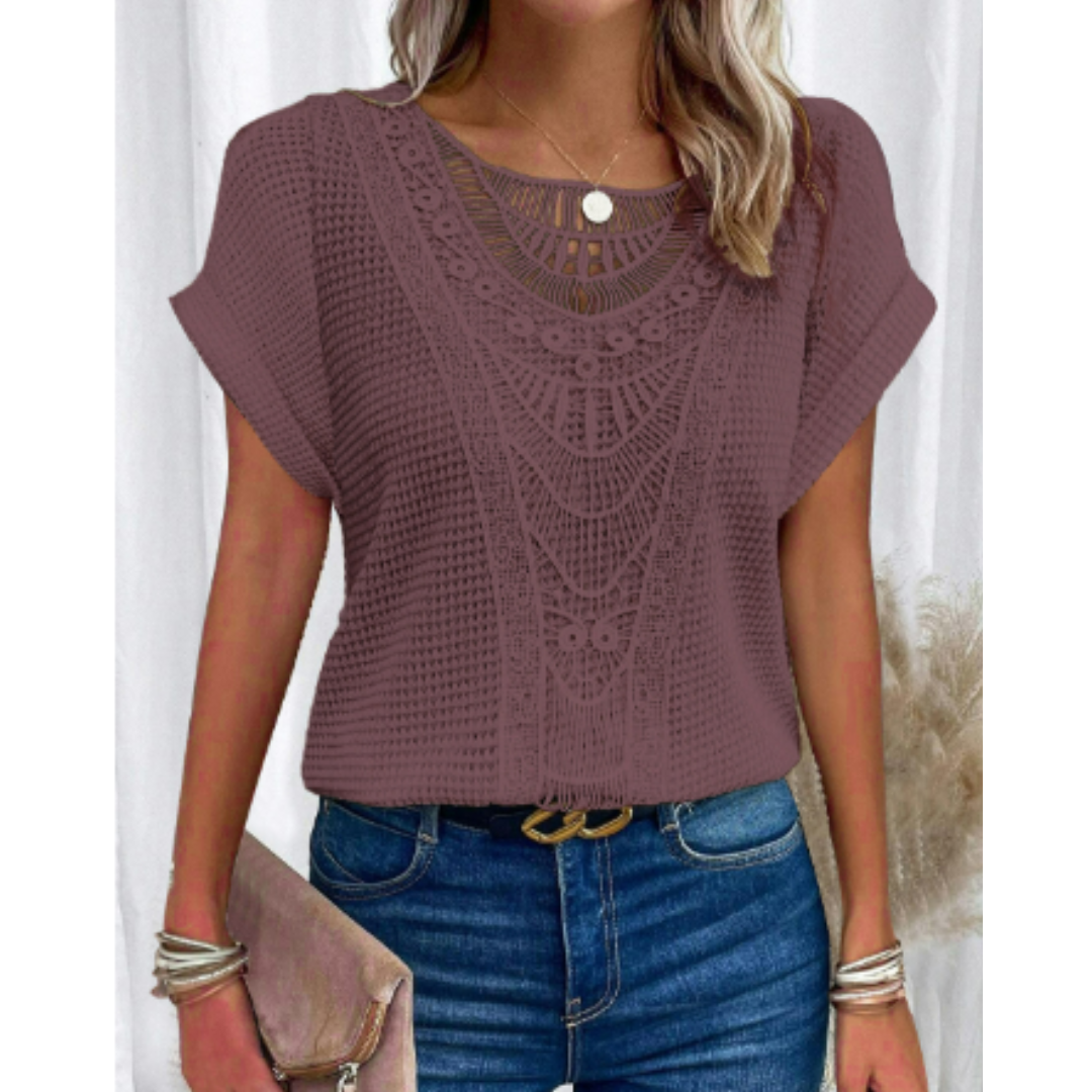 Ortrud | Haut en maille crochetée et dentelle pour femme