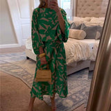 Ensemble Robe Décontractée Imprimé Manches Lanterne Tempérament