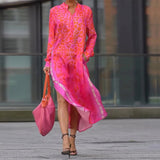 Robe Manches Longues Imprimé Léopard Fente