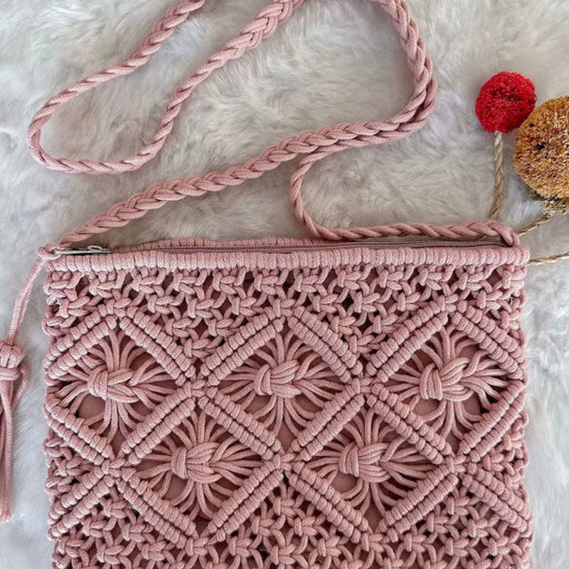 🏆Vente Flash⚡Pochette Minimaliste à Gland pour Femme – Sac Rétro en Corde de Coton Tressée Style Bohème pour Vacances d'Été à la Plage