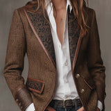 Blazer Femme à Motif Herringbone avec Panneaux Imprimés