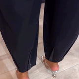 Pantalon décontracté uni avec cordon de serrage et patchwork de paillettes