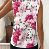 Une Blouse Sleeveless au Col V avec Impression de Roses