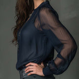 Blouse Demi-zippé Maille Manches-longues