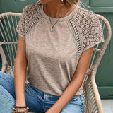 T-Shirt Solide Couleur Creuse Col Rond Slim