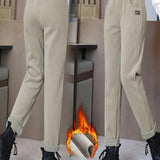 Pantalon Taille Haute Chaud avec Doublure en Laine