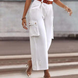 Pantalon cargo décontracté avec poche de couleur unie