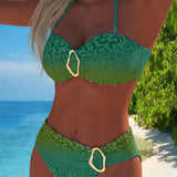 Maillot de Bain à Col Halter avec Imprimé Léopard et Dégradé
