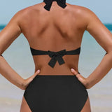 Ensemble de Bikini avec Découpes, Taille Haute et Design en Halter