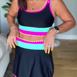Maillot de bain trois pièces élégant à blocs de couleurs