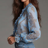 Blouse Demi-Zip Volant Rétro