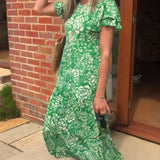 Robe longue à manches courtes imprimée de fleurs