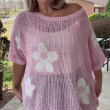 Pull Col Rond Grande Fleur Creuse