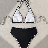 Bikini Sexy Couleur Contrastée Fendu Triangle