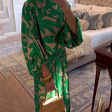 Ensemble Robe Décontractée Imprimé Manches Lanterne Tempérament
