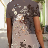 T-Shirt Imprimé Fleuri Col En V Manches Courtes