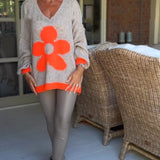 Pull col V à motif fleuri