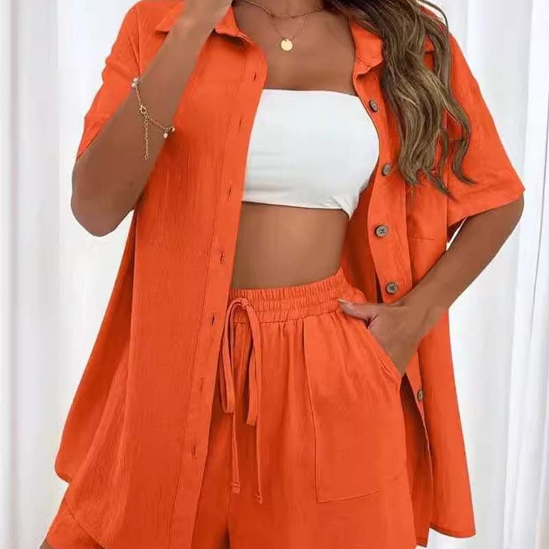 Ensemble chemise et short décontracté de couleur unie