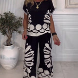 Costume Tempérament Imprimé Poche Pantalon Large