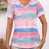 T-Shirt Col En V Rayé Multicolore Polyvalent