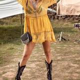 Smock V-Neck Brodé En Dentelle