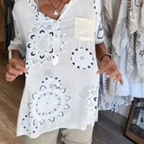 Blouse Polyvalente Col En V Imprimée Manches Mi-Longues