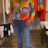 Blouse manches longues col V imprimé coloré