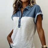 T-Shirt Boutonnage Patchwork Col Retourné