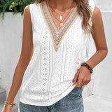 Tank Top Avec Une Broderie à Oeillets et un Panneau de Dentelle