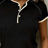 T-Shirt Color Block Boutonné Coupe Ajustée