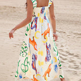 Robe sans manches à imprimé animal coloré