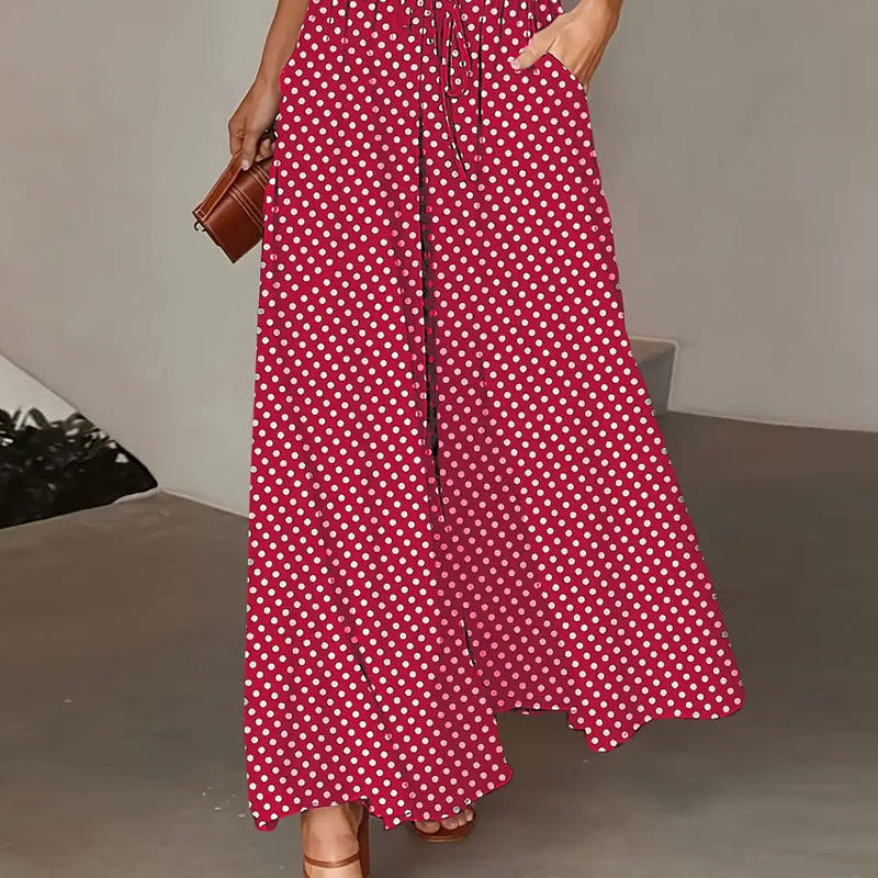 Pantalon Imprimé Pois Long