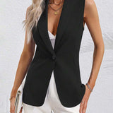 Manteau Cardigan Sans Manches À Bouton Unique
