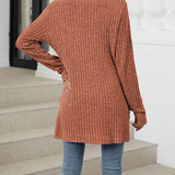 Cardigan décontracté à manches longues et poches de couleur unie