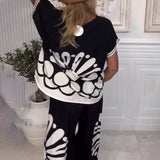 Costume Tempérament Imprimé Poche Pantalon Large