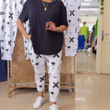 Pantalon taille mi-haute décontracté imprimé