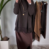 Pull à col roulé et franges de couleur unie