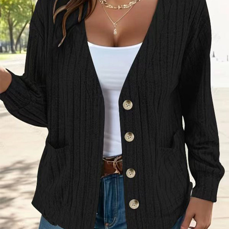 Veste manches longues col V couleur unie