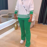 Pull Rayé Contrasté Pantalon Ensemble