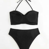 Maillot De Bain Halter Uni Rayé