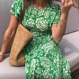 Robe longue à manches courtes imprimée de fleurs
